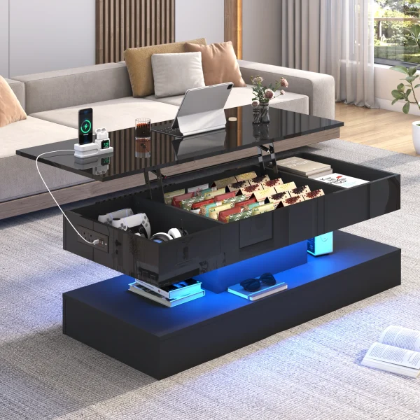 High Glossy LED Coffee Tables with Open Display Shelf & Storage