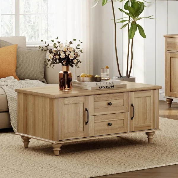 Farmhouse Coffee Table with Storage Cabinet