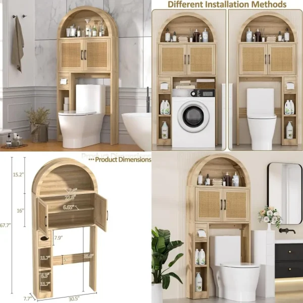 Arched Rattan Storage Cabinet, Over Toilet