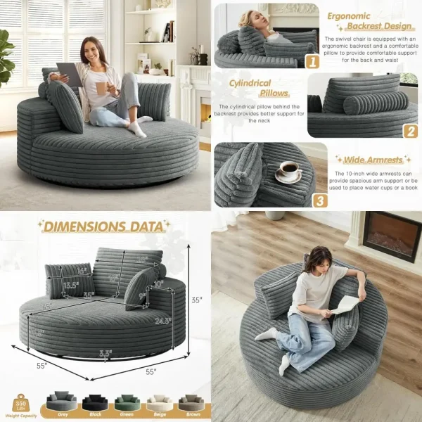 Oversized Round Swivel Barrel Chaise Lounge