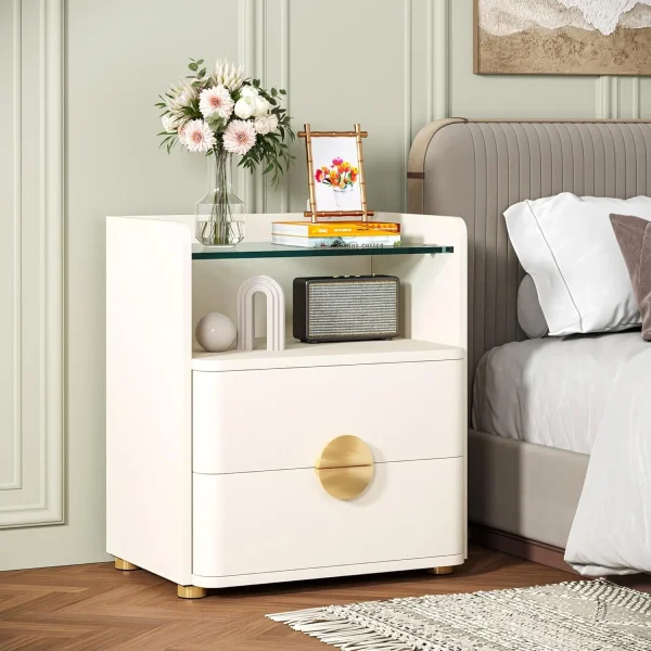 Modern 2-Drawer Nightstand with Display Shelf