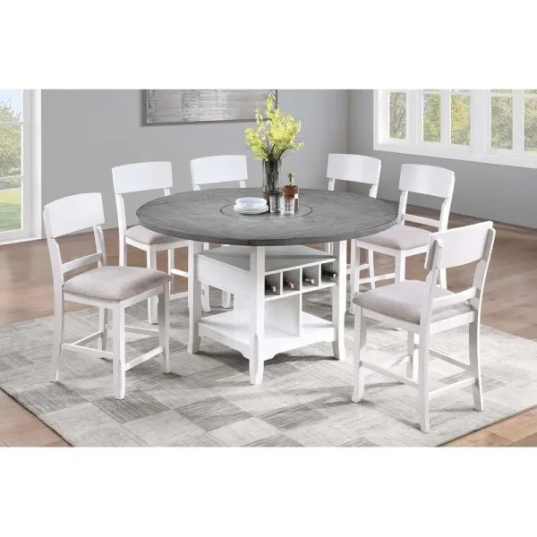 Classic 7-Piece Counter Height Dining Set with Lazy Susan, Built-in Leaf, and 6 High Chairs