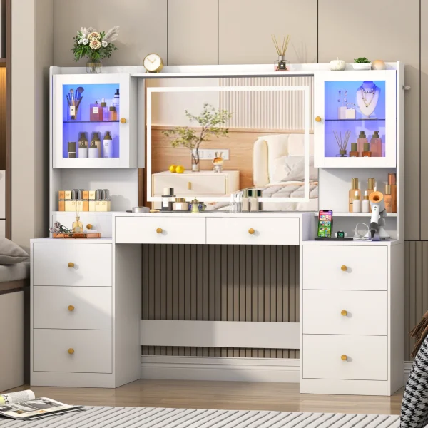 Vanity Desk with Mirror, Charging Station