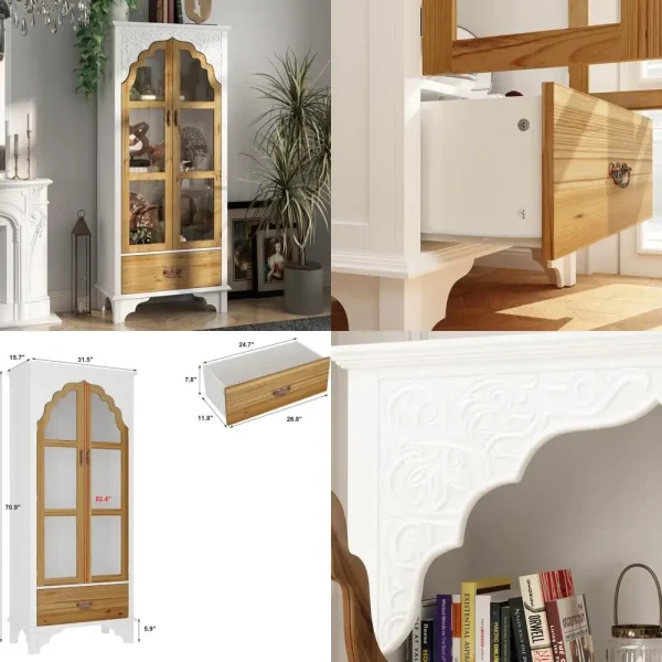 Wooden Storage Cabinet with Doors, Drawers, and Open Shelves