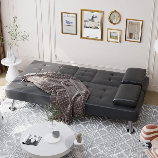 Faux Leather Futon Sofa Bed Sleeper Couch