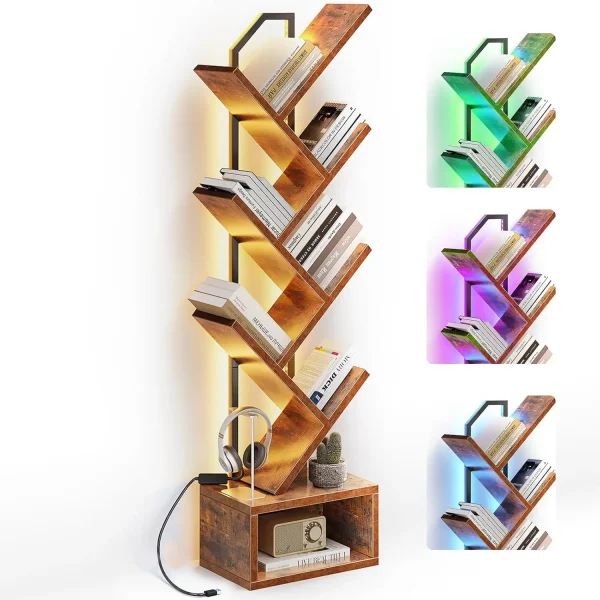 6-Tier Tree Bookshelf with Cabinet for Living Room/Bedroom/Office