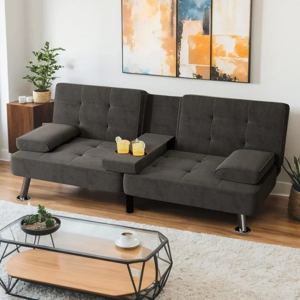 Modern Linen Futon Sofa Bed