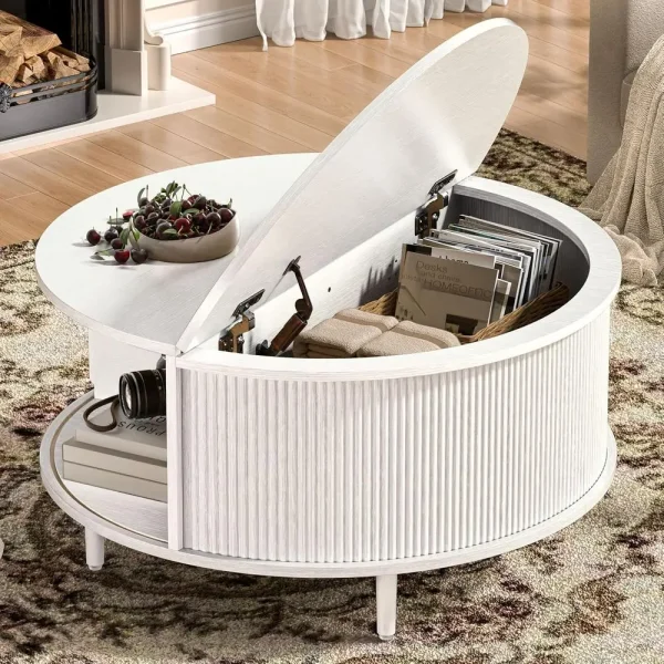 Mid-Century Modern Coffee Table with Storage, Lighted Top