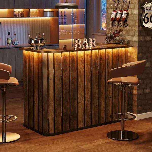 Farmhouse  Bar Table with Storage Shelves, Cabinet